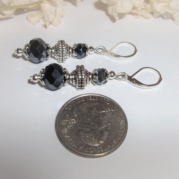 Navy Blue Beaded Glass Earrings Dangle Drop Silver Lever Back Jewelry Gift 7051 - Picture 5 of 8